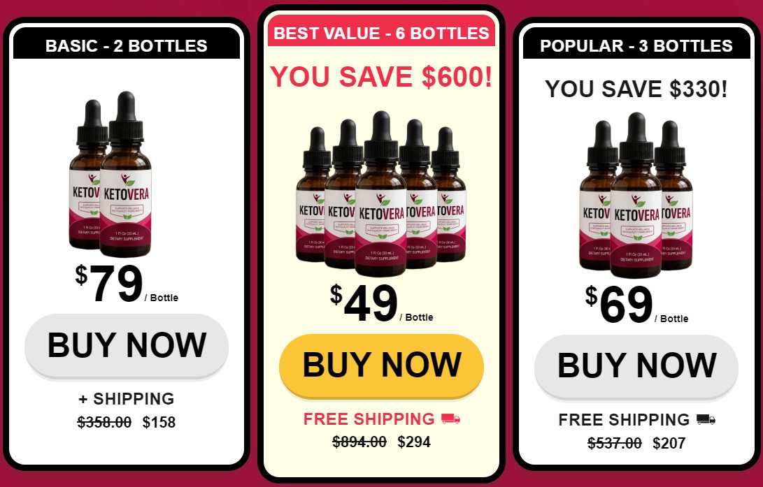 KetoVera two, three, and six bottle package options